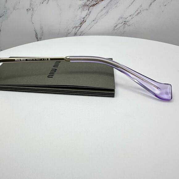 New MIU MIU Sunglasses Pale Gold Pink Lens Wrap Rimless AUTHENTIC Runway 2025 - Picture 8 of 16